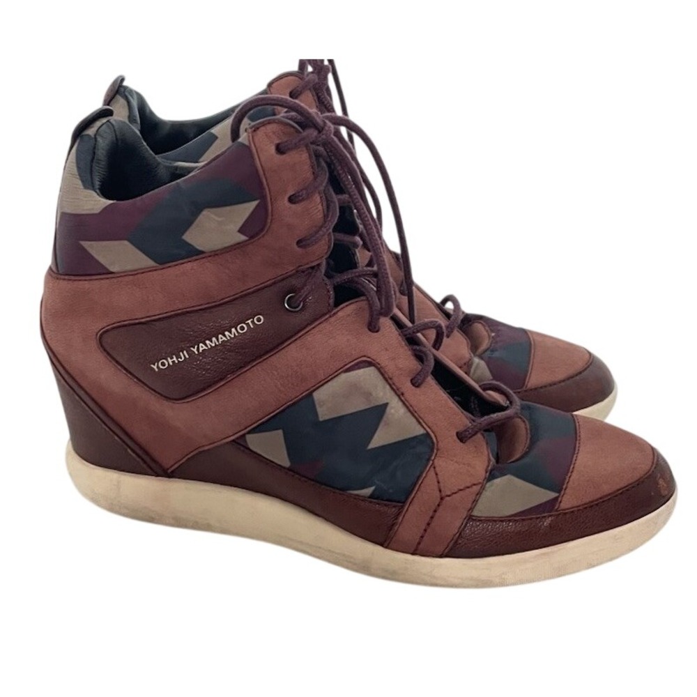 Y-3 Yohji Yamamoto Sukita II Q35276 Burgundy Leather Wedge Sneakers UK 5 US 7.5